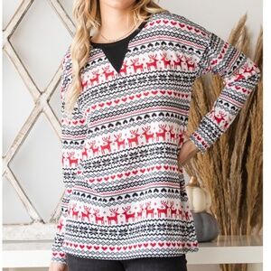 Heimish “ Clarice “ Heimish Contrast Christmas Top with Stitch Detail S-3X 86